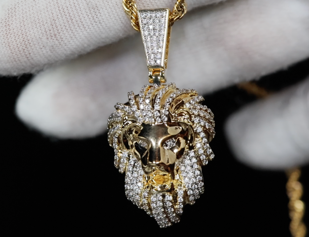 Big Iced Out Lion Pendant, Diamond lion head pendant, iced out lion pendant