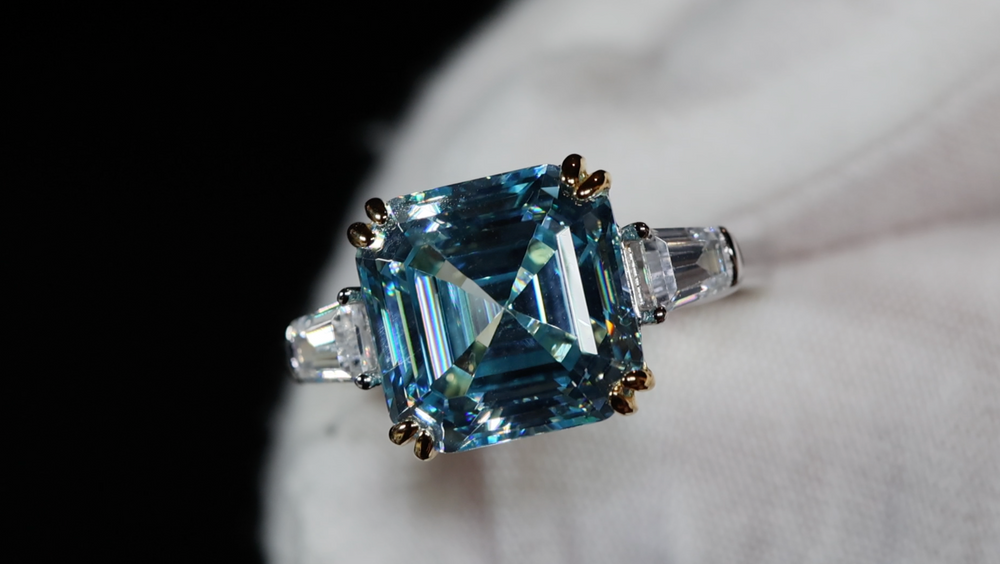 10.00ct Blue Diamond Ring | Silver Blue Asscher Cut Diamond Ring