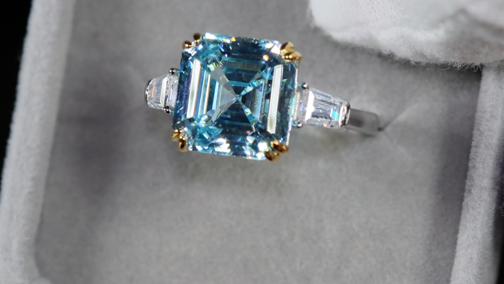 Blue Asscher Diamond Ring