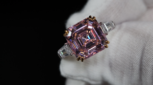 10.00ct Pink Lab Diamond Ring | Womens Pink Asscher Cut Diamond Ring