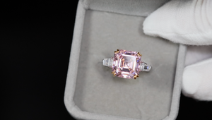 10.00ct Pink Lab Diamond Ring | Womens Pink Asscher Cut Diamond Ring