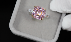 10.00ct Pink Lab Diamond Ring | Womens Pink Asscher Cut Diamond Ring