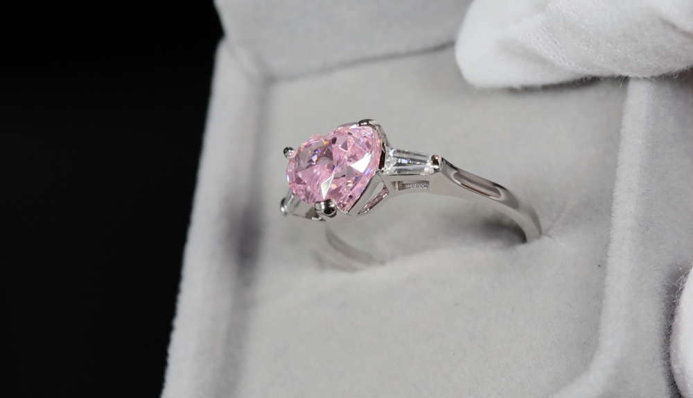 Womens Pink Diamond Heart Ring