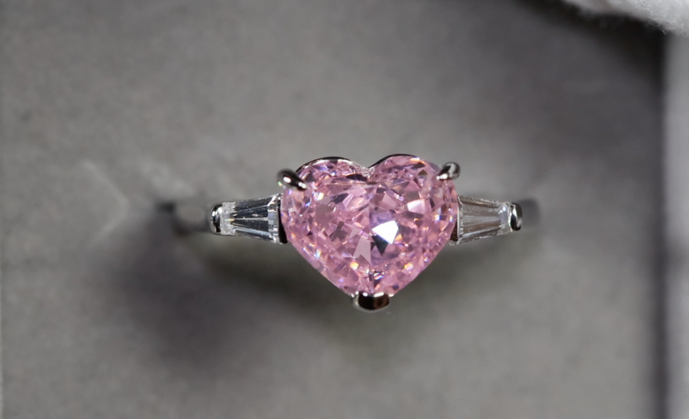 Womens Pink Diamond Heart Ring