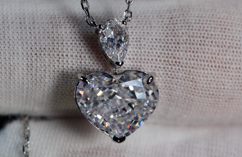 5.0 Carat Radiant Diamond Heart Pendant | Womens Silver Heart Cut Diamond Pendant