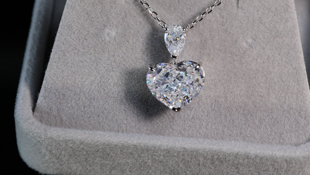 5.0 Carat Radiant Diamond Heart Pendant | Womens Silver Heart Cut Diamond Pendant