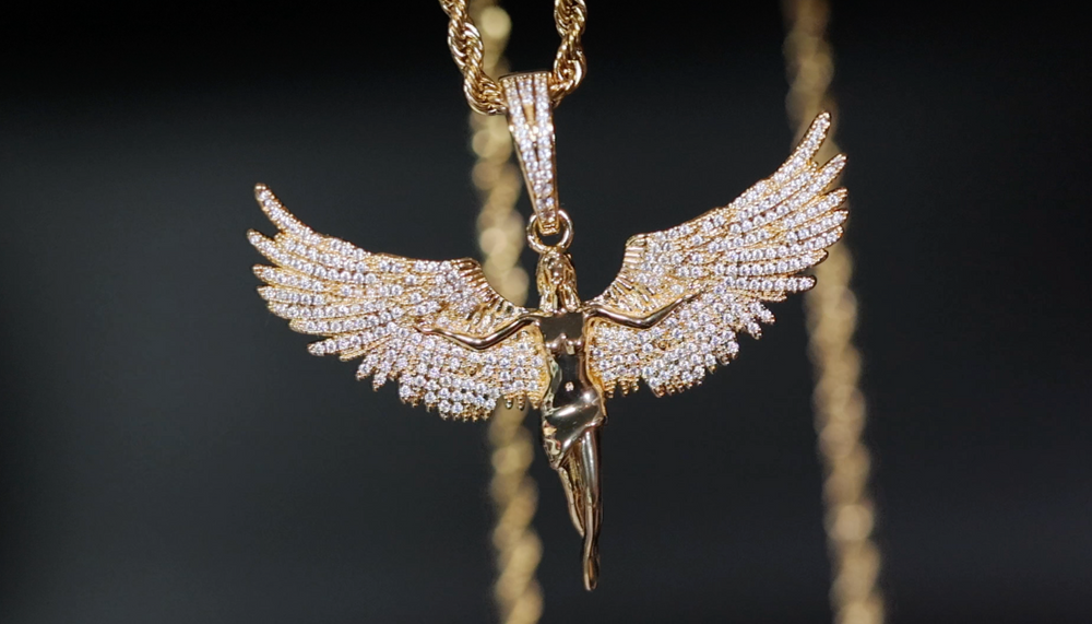 Angel Pendants | Gold Diamond Angel Pendant | Angel Necklace | Winged Goddess Pendant