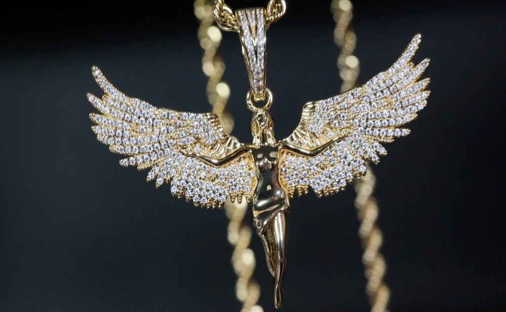 Angel Pendants | Gold Diamond Angel Pendant | Angel Necklace | Winged Goddess Pendant