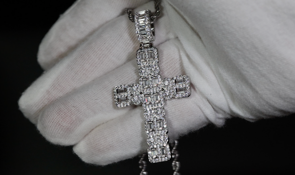 Big Silver Diamond Cross Pendant | Mens Big Hip Hop Cross Pendant | Iced Out Cross Pendant