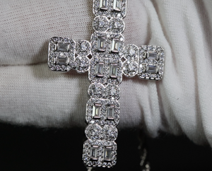 Big Silver Diamond Cross Pendant | Mens Big Hip Hop Cross Pendant | Iced Out Cross Pendant