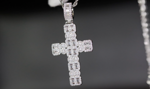 Big Silver Diamond Cross Pendant | Mens Big Hip Hop Cross Pendant | Iced Out Cross Pendant