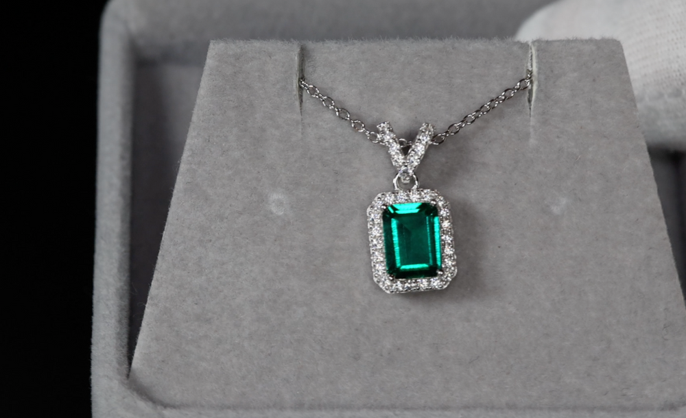 Lab Grown Emerald Necklace | Colombian Emerald Pendant | Womens Emerald Necklace