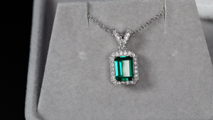 Lab Grown Emerald Necklace | Colombian Emerald Pendant | Womens Emerald Necklace