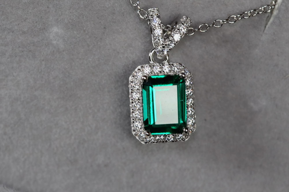 Lab Grown Emerald Necklace | Colombian Emerald Pendant | Womens Emerald Necklace