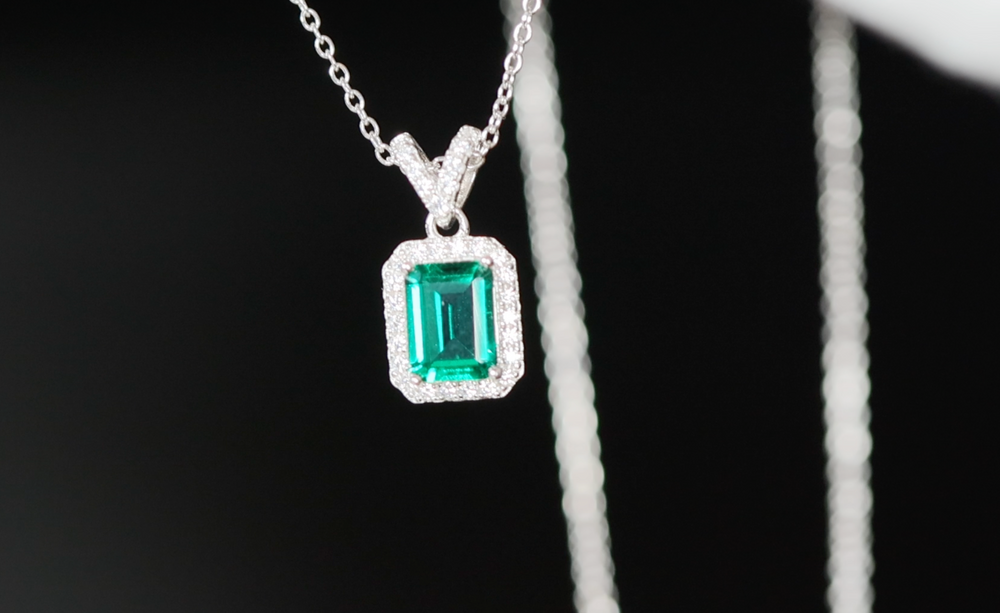 Lab Grown Emerald Necklace | Colombian Emerald Pendant | Womens Emerald Necklace