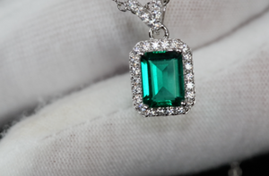 Lab Grown Emerald Necklace | Colombian Emerald Pendant | Womens Emerald Necklace