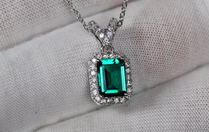 Lab Grown Emerald Necklace | Colombian Emerald Pendant | Womens Emerald Necklace