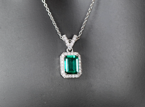 Lab Grown Emerald Necklace | Colombian Emerald Pendant | Womens Emerald Necklace