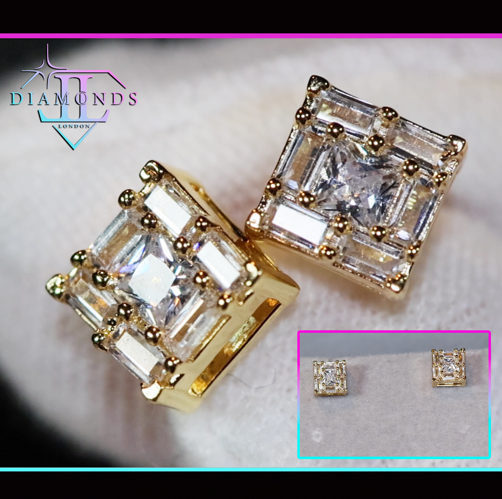 Gold Baguette Diamond Ear Studs