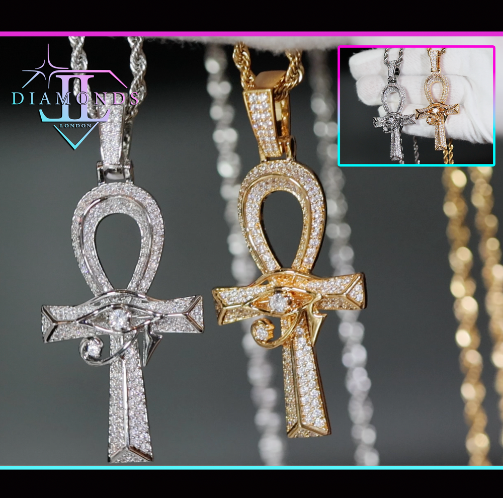 Ankh Necklace | Ankh Pendant | Iced Out Ankh | Egyptian Eye Pendant | Eye of Horus Pendant