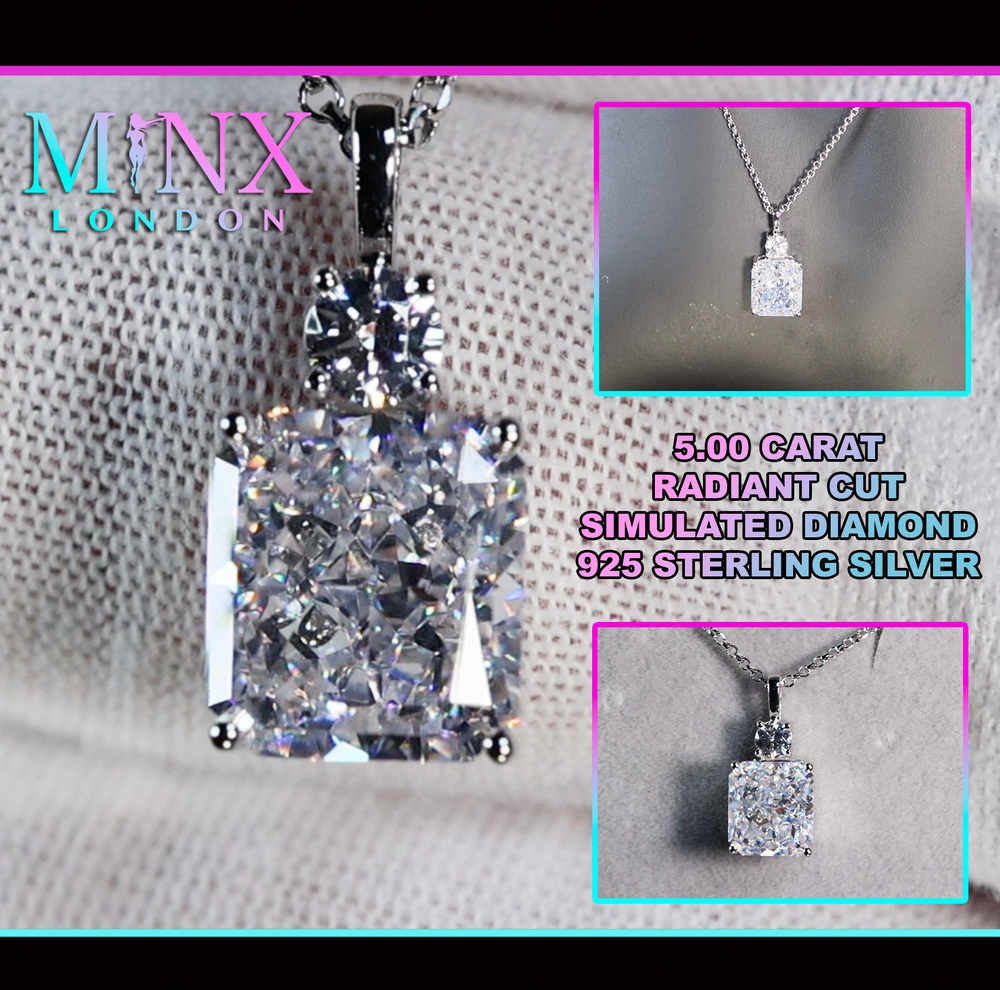 Silver Radiant Cut Diamond Pendant