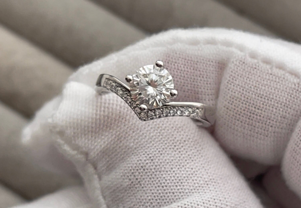 Moissanite Diamond Engagement Ring | Moissanite Wishbone Engagement Ring