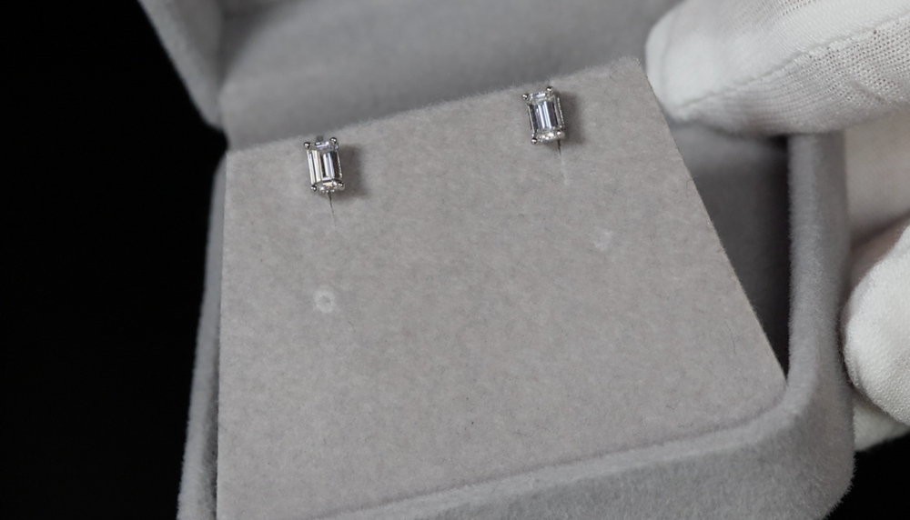 Moissanite Emerald Cut Diamond Ear Studs