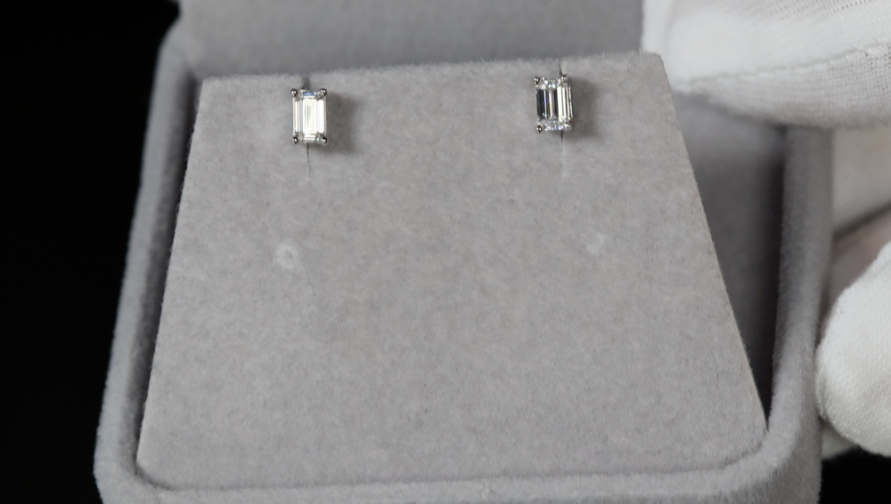 Moissanite Emerald Cut Diamond Ear Studs