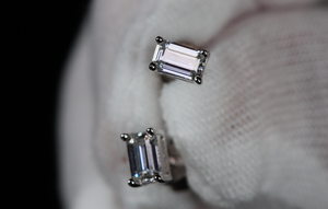 Moissanite Emerald Cut Diamond Ear Studs