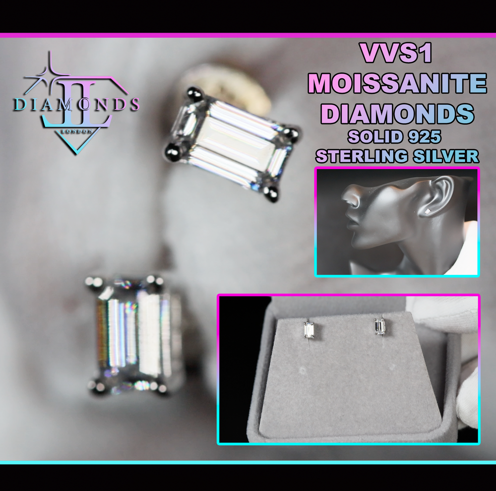 Moissanite Emerald Cut Diamond Ear Studs