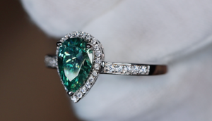 Green Pear Cut Moissanite Diamond Ring