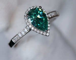 Green Pear Cut Moissanite Diamond Ring