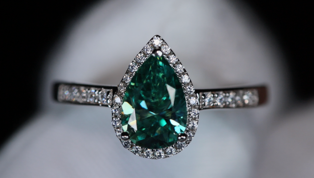Green Moissanite Diamond Ring