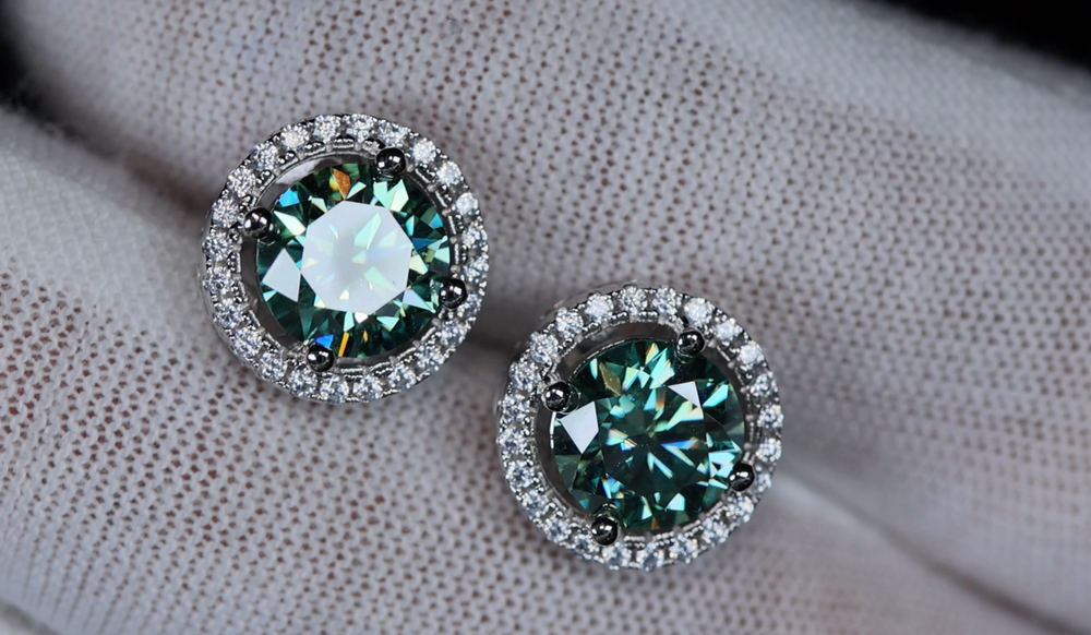 Green Moissanite Diamond Ear Studs