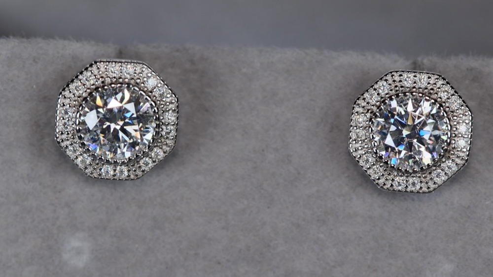 Big Moissanite Diamond Ear Studs | Octagon Moissanite Diamond Ear Studs