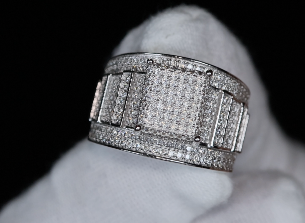 Moissanite Iced Ring | Big Iced Out Ring | Moissanite Hip Hop Ring