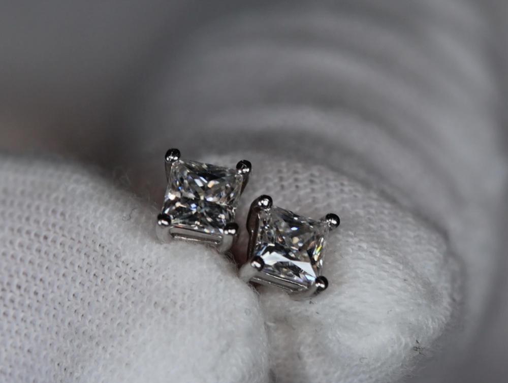 Princess Cut Moissanite Diamond Ear Studs