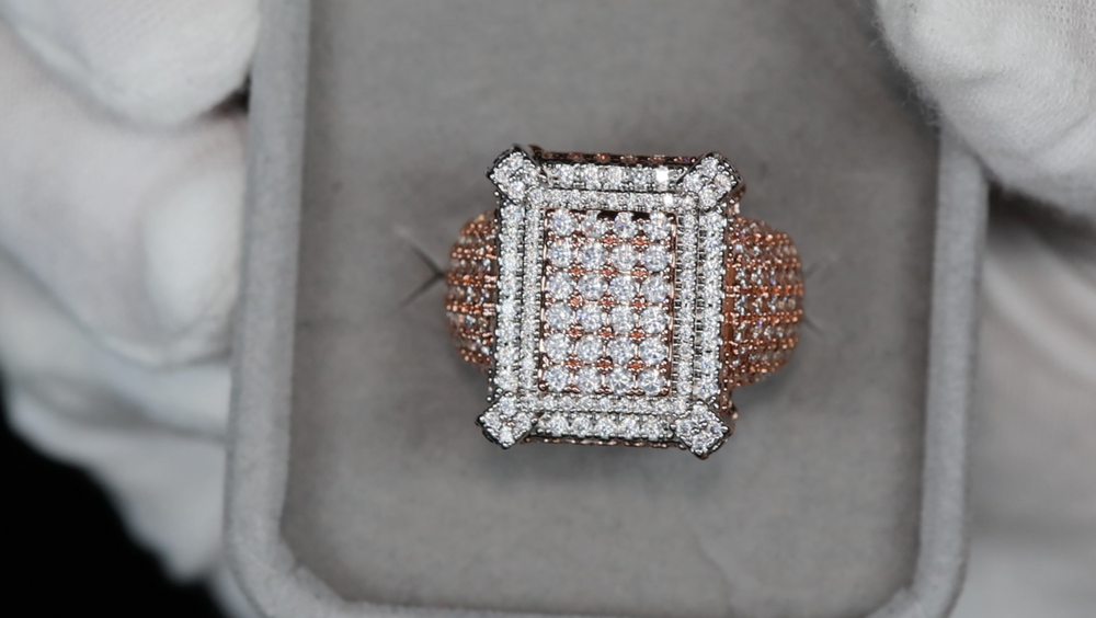 Mens Iced Out Ring | Mens Big Rose Gold Diamond Ring