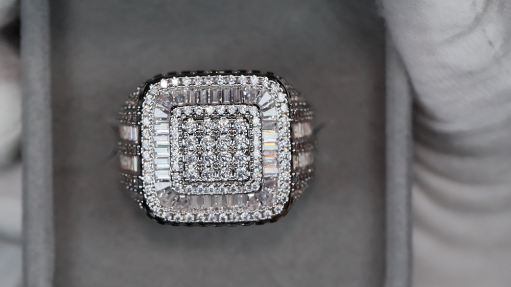 
            
                Load image into Gallery viewer, Big Hip Hop Ring | Mens Iced Out Rings | Mens Big Diamond Ring | Mens Baguette Diamond Ring
            
        