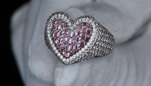 Pink Diamond Heart Ring | Diamond Heart Ring | Baguette Diamond Heart Ring