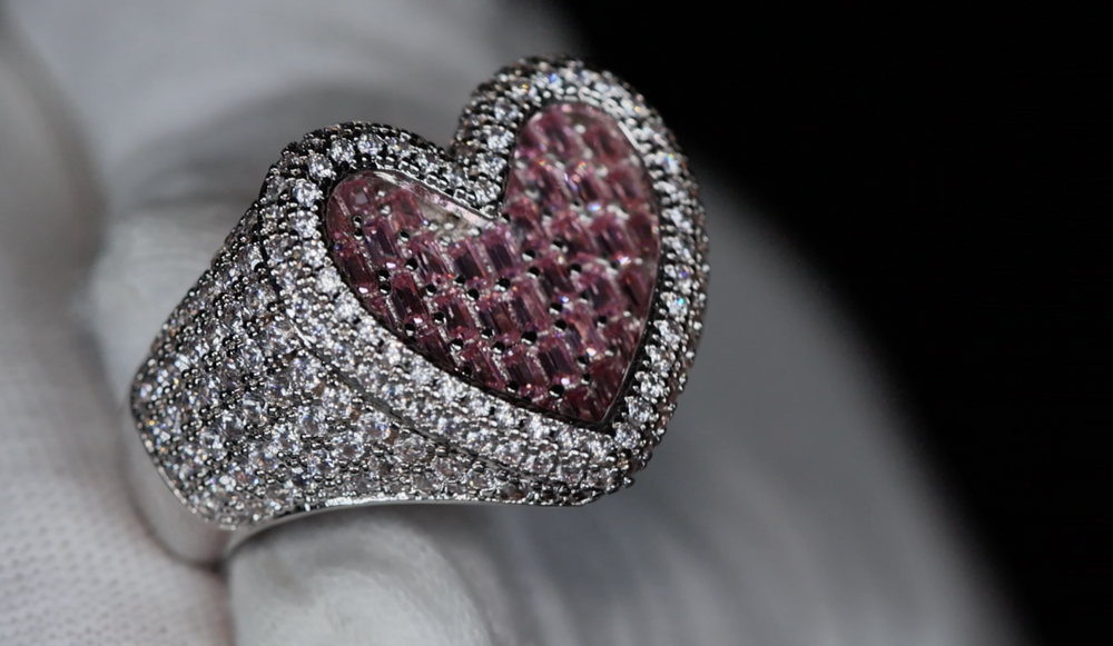 Pink Diamond Heart Ring | Diamond Heart Ring | Baguette Diamond Heart Ring