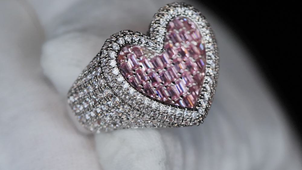 Pink Diamond Heart Ring | Diamond Heart Ring | Baguette Diamond Heart Ring