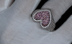 Pink Diamond Heart Ring | Diamond Heart Ring | Baguette Diamond Heart Ring