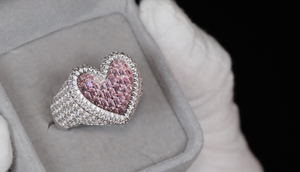 Pink Diamond Heart Ring | Diamond Heart Ring | Baguette Diamond Heart Ring