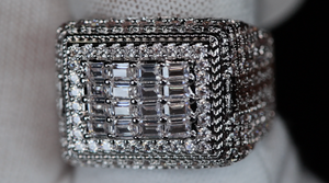 Big Iced Out Ring | Mens Silver Diamond Ring | Mens Baguette Diamond Ring