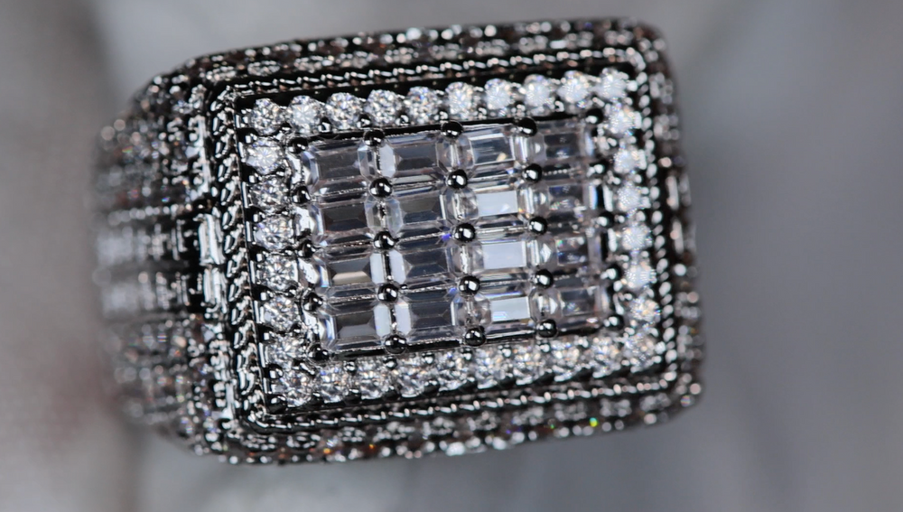 Big Iced Out Ring | Mens Silver Diamond Ring | Mens Baguette Diamond Ring