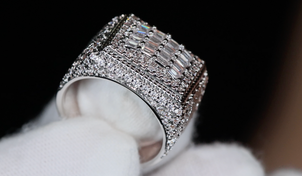 Big Iced Out Ring | Mens Silver Diamond Ring | Mens Baguette Diamond Ring