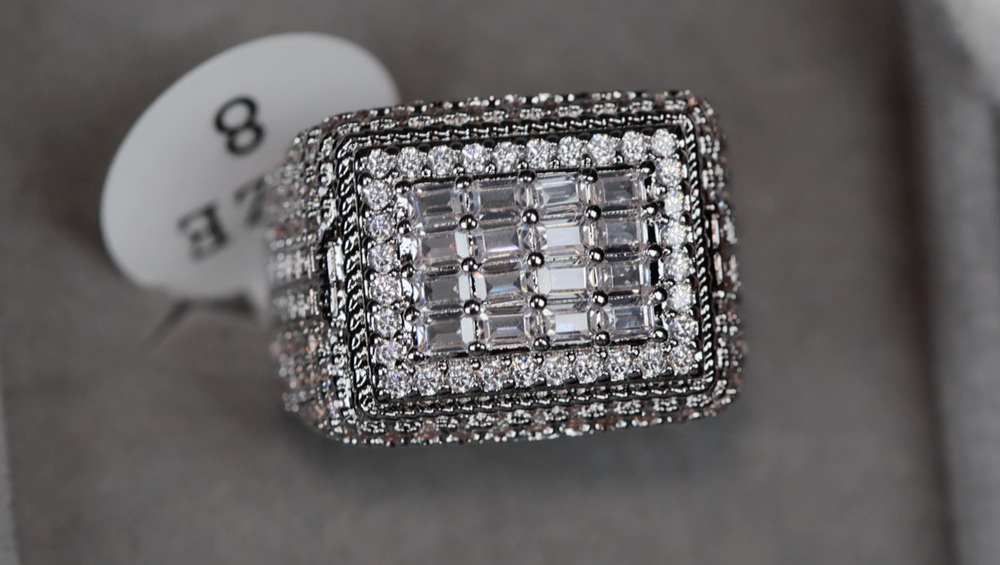 Big Iced Out Ring | Mens Silver Diamond Ring | Mens Baguette Diamond Ring