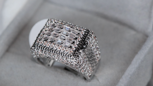 Big Iced Out Ring | Mens Silver Diamond Ring | Mens Baguette Diamond Ring