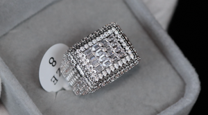 Big Iced Out Ring | Mens Silver Diamond Ring | Mens Baguette Diamond Ring